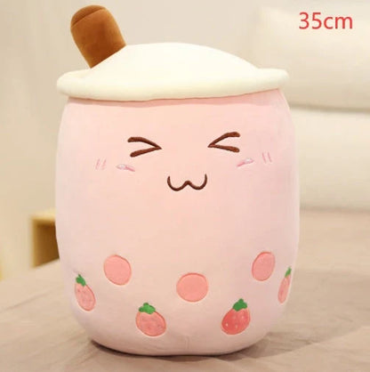 Strawberry Milk Tea Plush Boba Cup Toy in various colours and sizes