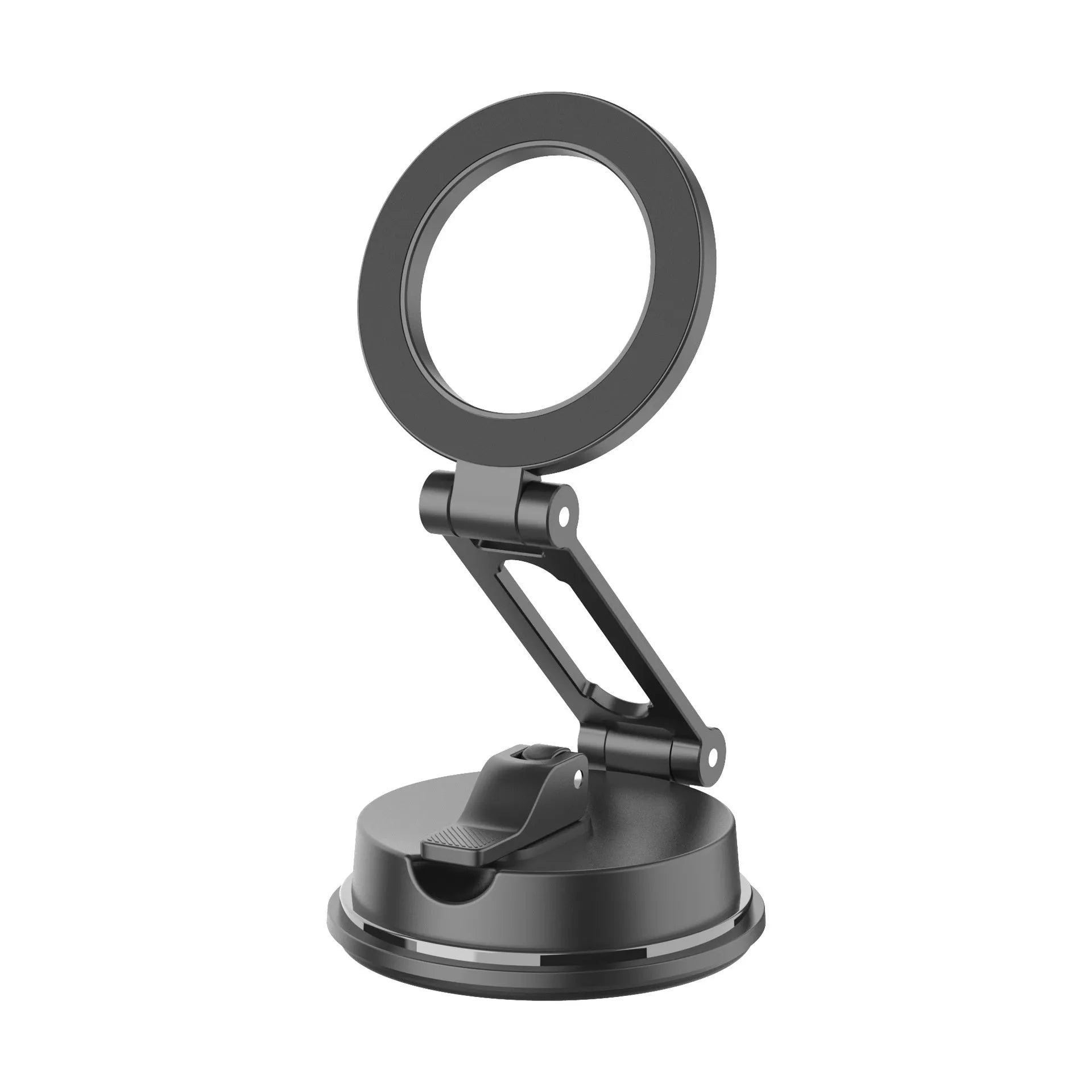 Black car magnetic phone holder with suction cup mount for vehicle windscreen or dashboard attachment