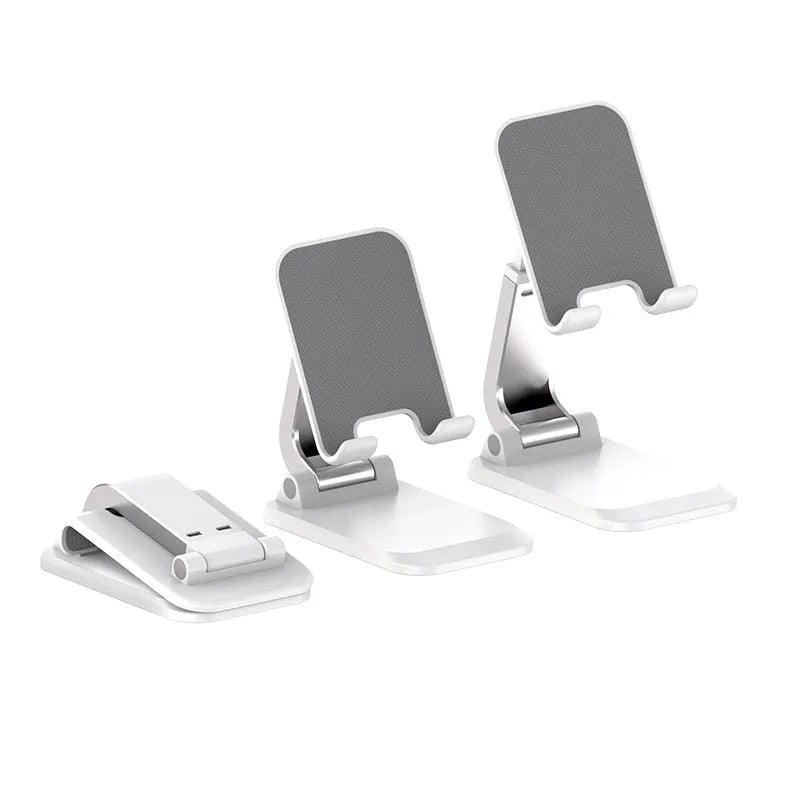 Q7 weighted portable folding desktop stand in four colour options holding mobile phone
