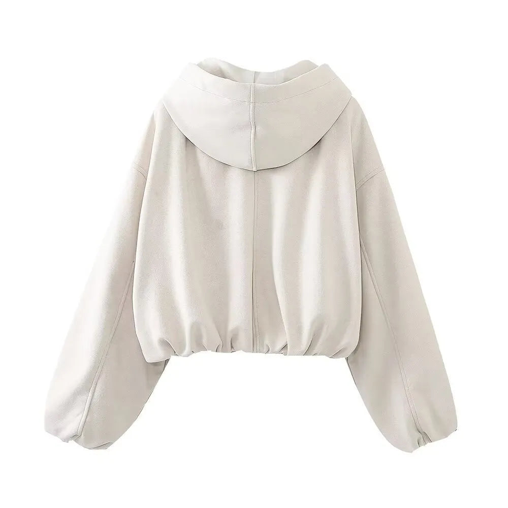 Women's casual hooded jacket in suede fabric available in black or white colours