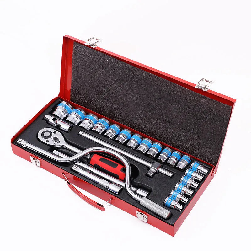 24-piece curved bow wrench socket combination set in chrome vanadium steel with storage case