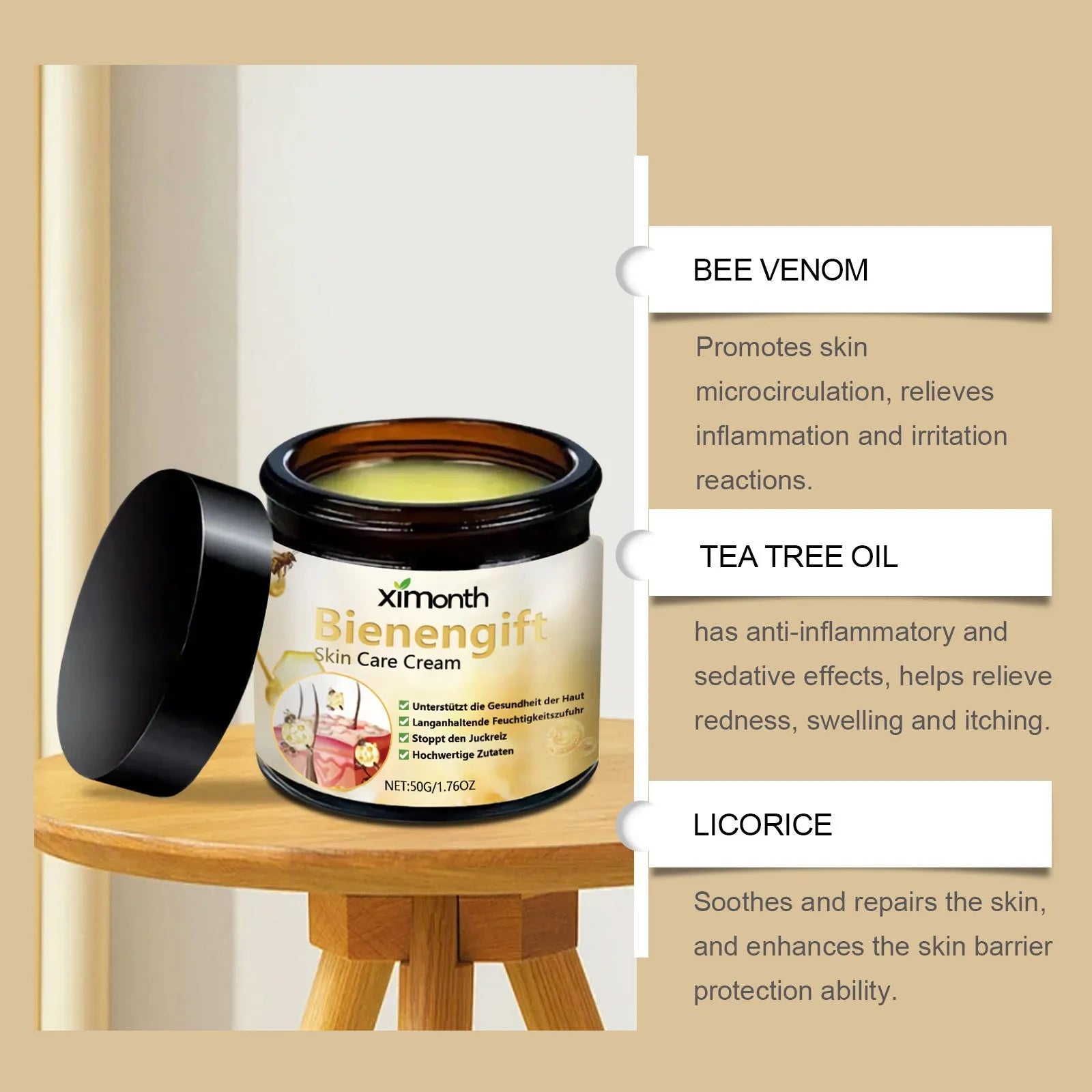 50g jar of bee venom and herbal blend moisturising body cream