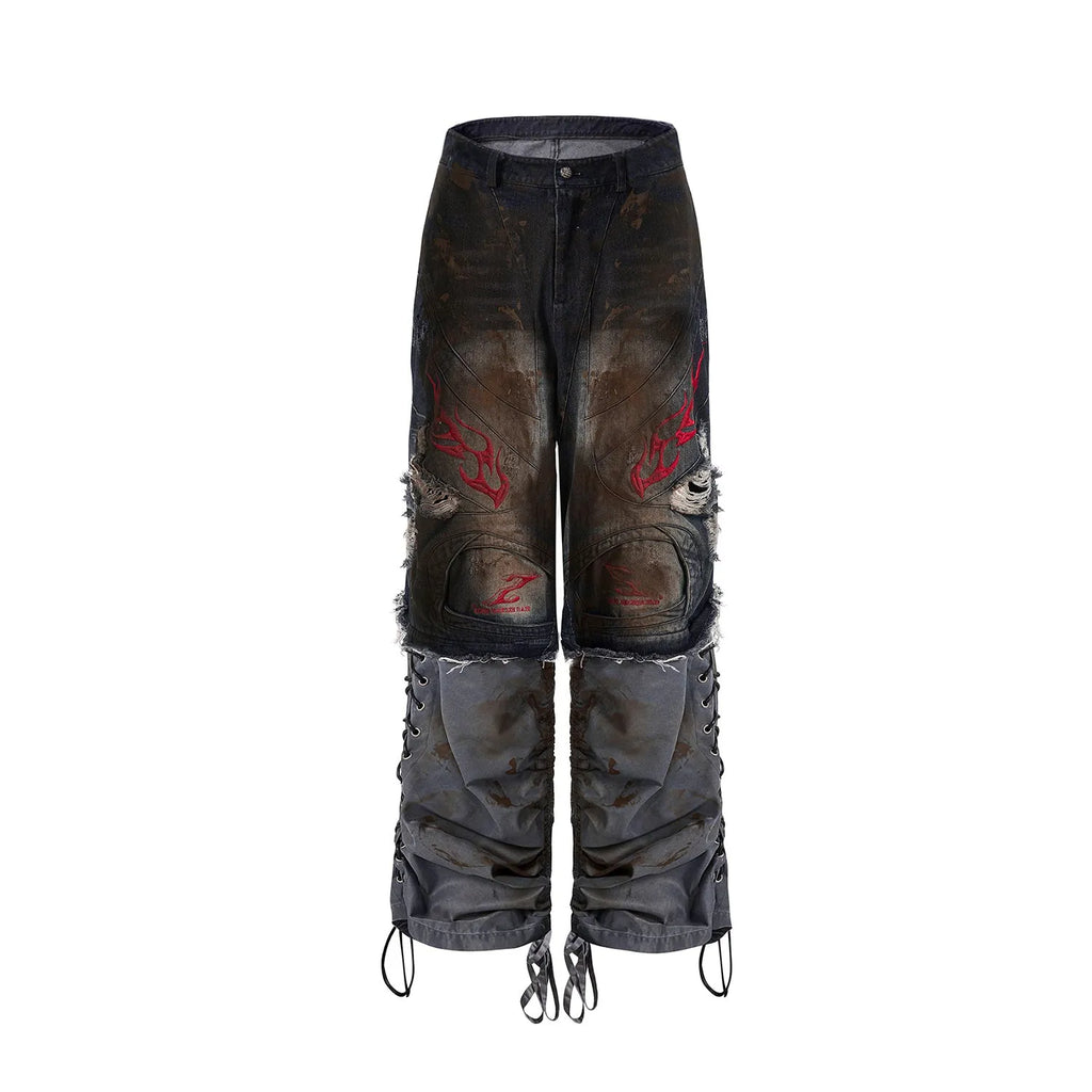 Men's retro jeans with detachable trouser legs showing wide leg styling