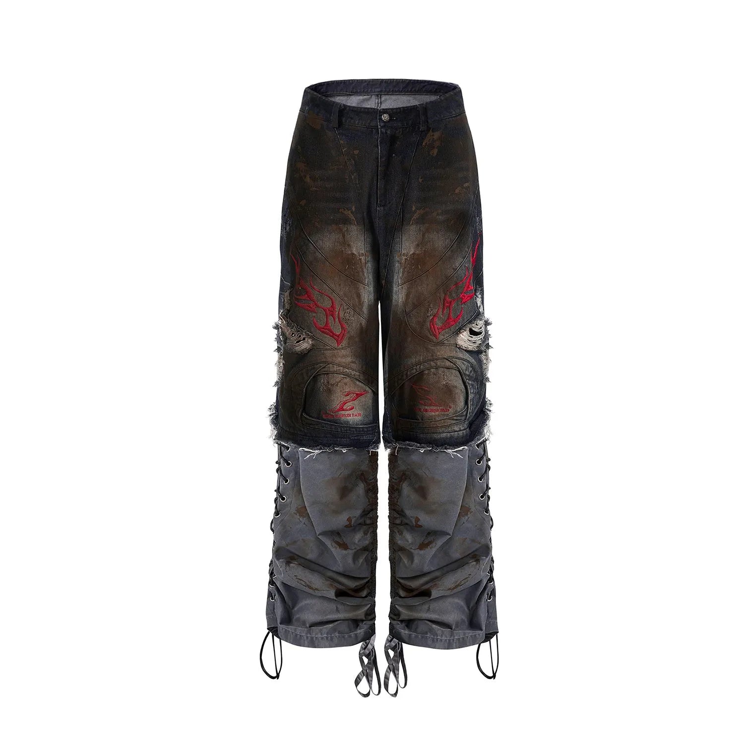 Men's retro jeans with detachable trouser legs showing wide leg styling