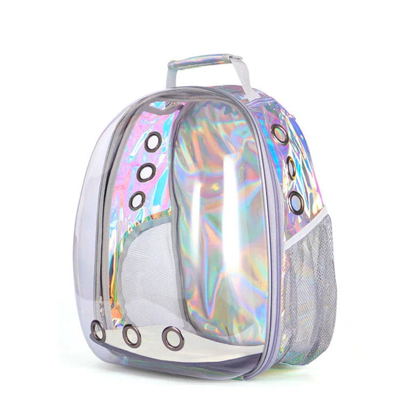 Transparent Pet Space Bag for cats, featuring a clear view and breathable design