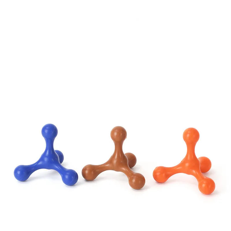 Silicone three-legged chew toy for small and medium dogs in assorted colours