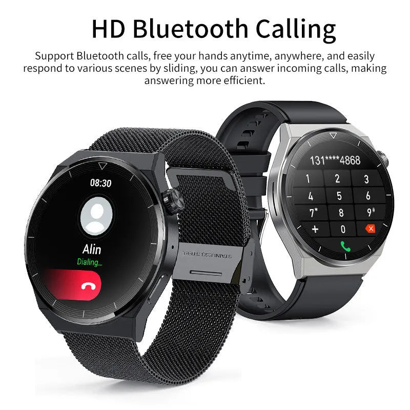 Black silicone strap smartwatch with silver vinyl case showing a TFT touch screen display.