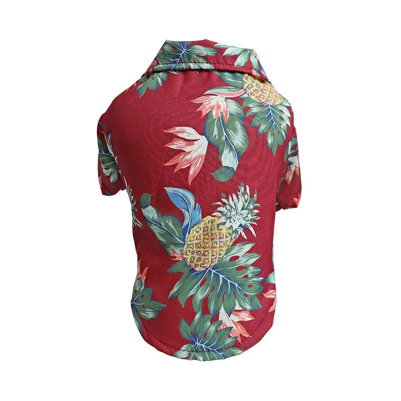 Breathable chiffon dog shirt with tropical pineapple and palm tree patterns