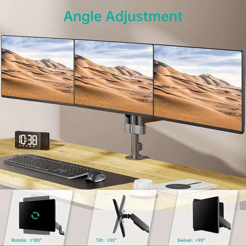 Black aluminium alloy three-arm gas spring monitor mount for 13-27 inch screens