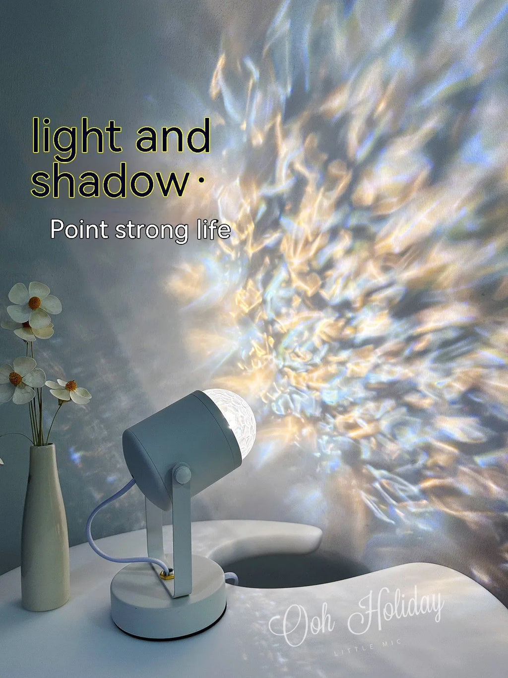 Dynamic water ripple ambience table lamp showing light projection patterns
