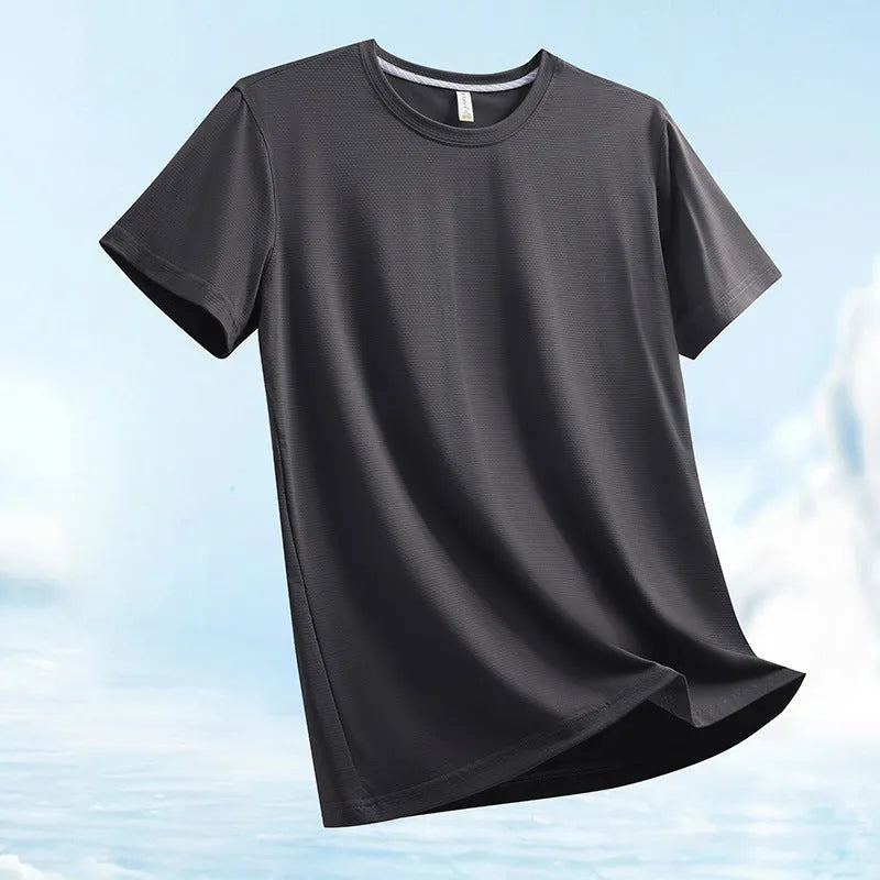 Ice Water Cube solid colour round neck nylon T-shirt in loose fit for summer sports, available in multiple sizes and colours