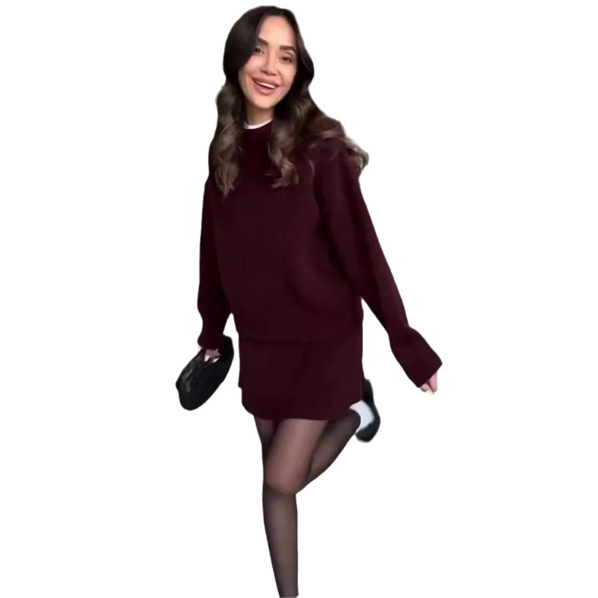 Stylish women's knit sweater and mini skirt set in various colors