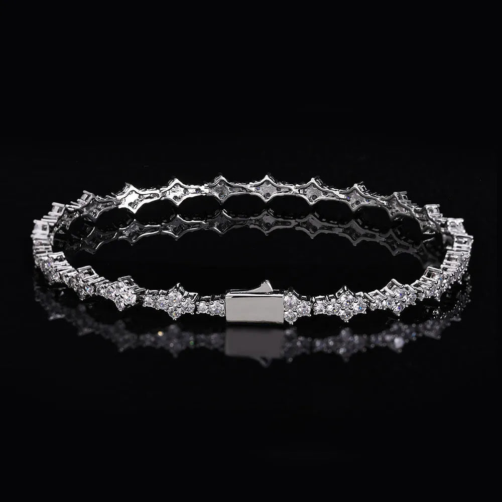 Spring fastener bracelet with inlaid zircon, 6.5mm wide copper chain, gold finish, unisex hip hop style