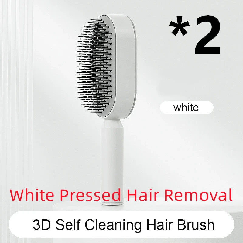 3D Air Cushion Hair Brush in elegant white, showcasing wide comb teeth and ergonomic handle