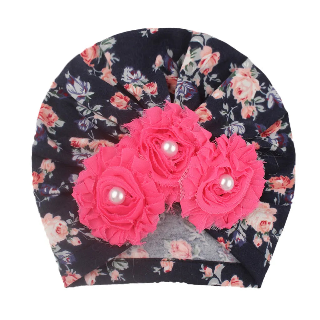 SUNFLOWER sticky beads soft printed polyester children's hat in black, dome crown style, average size