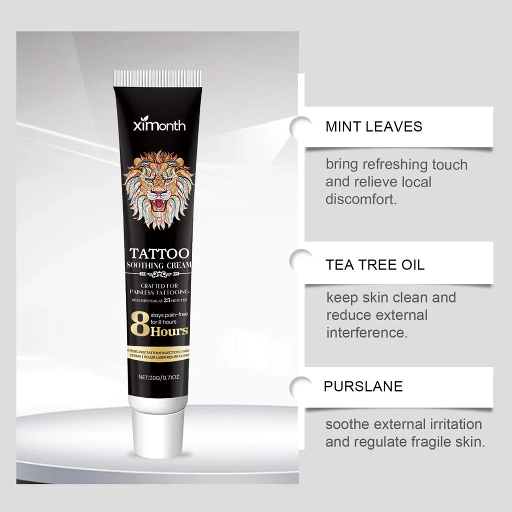 20g tube of tattoo soothing neck cream for aftercare with mint leaf and tea tree oil.