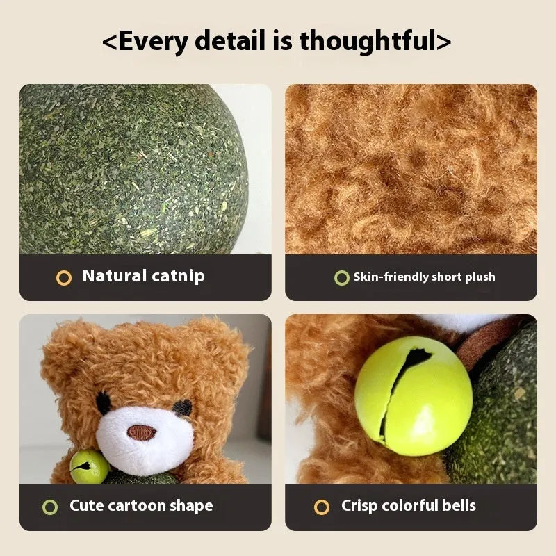 Plush cat toy with mint-scented ball and jingle bell in animal doll design for cat chewing and play