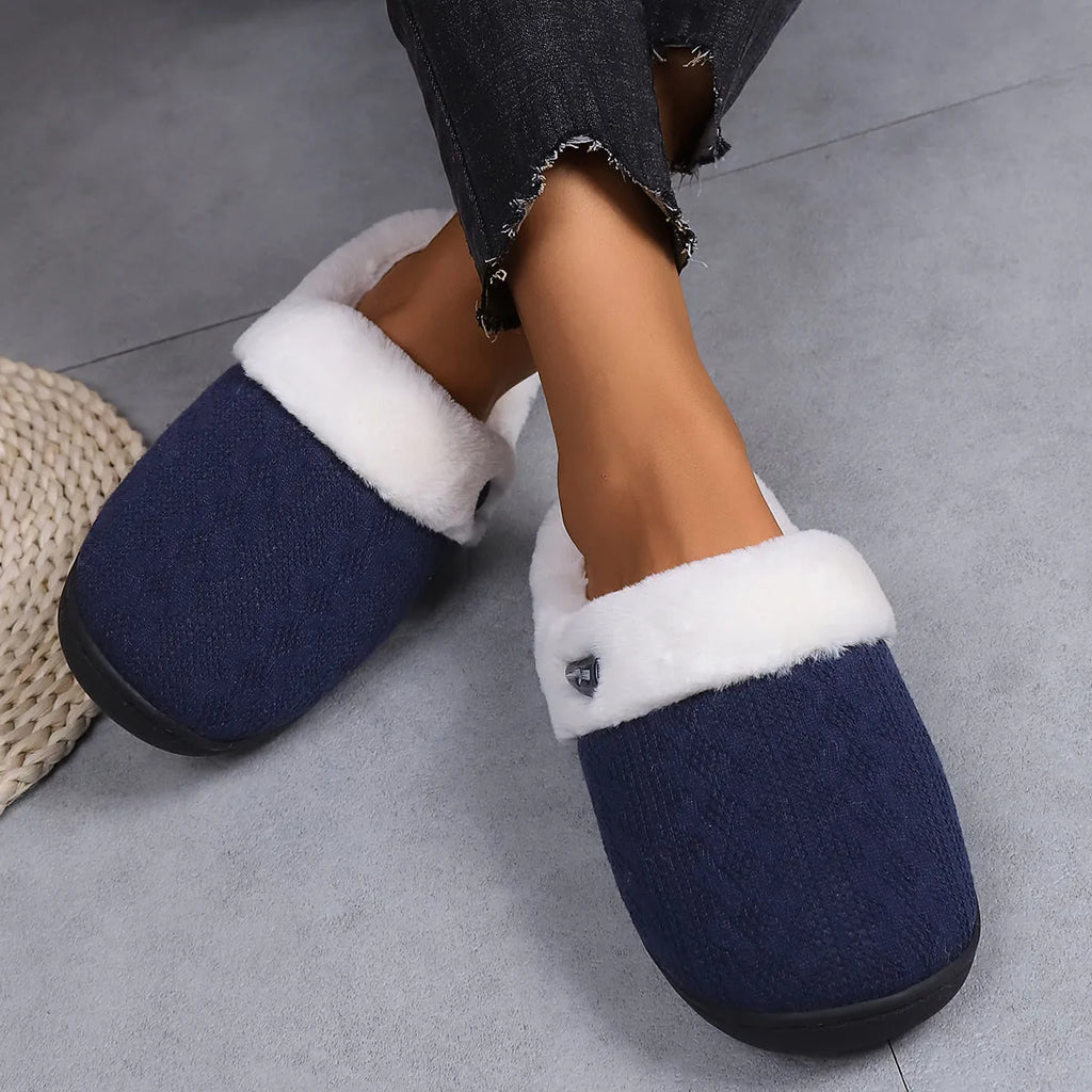 Winter cotton slippers with rubber non-slip sole and warm lining for home daily wear