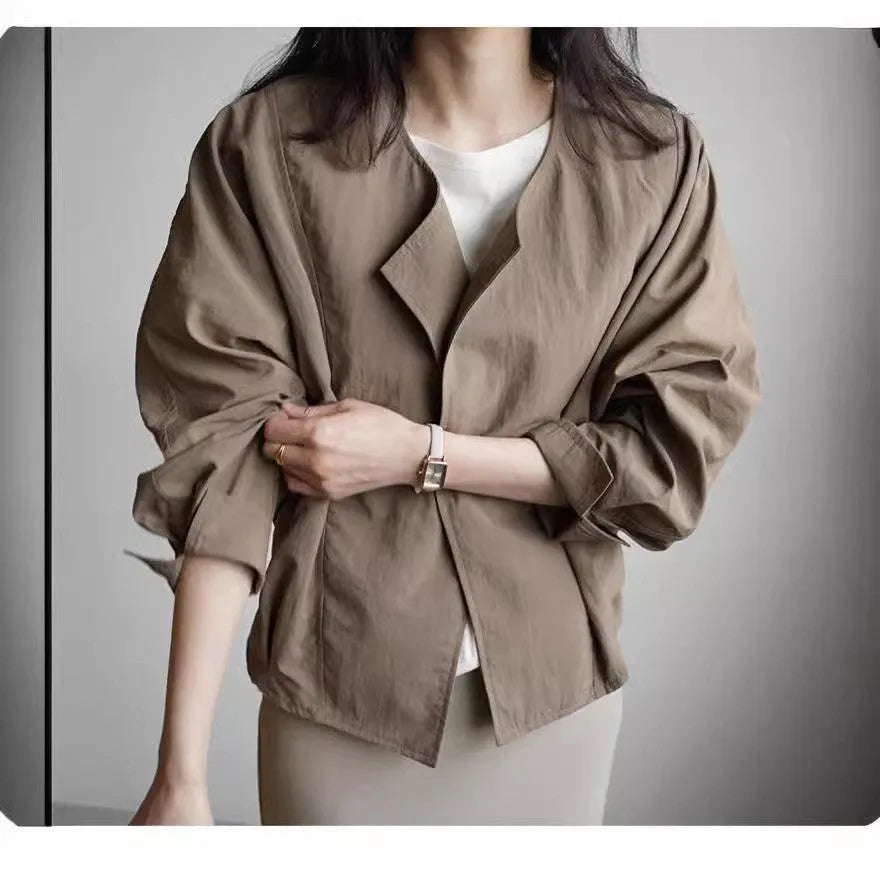 Loose crew neck sun protection top cardigan in cotton, black colour, batwing sleeve, 50 cm length