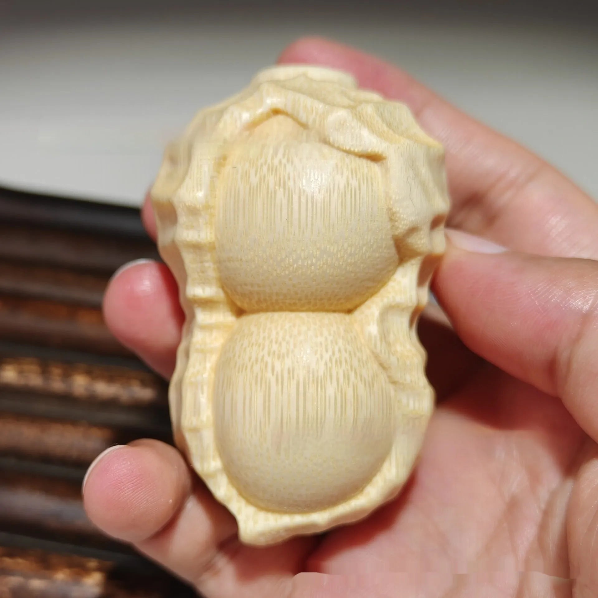 Solid bamboo carving peanut ornament in modern simple style for gift giving