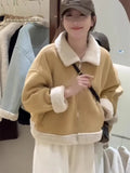 Korean-style loose fit thick chenille coat for women in light blue, distressed detailing, full length front view
