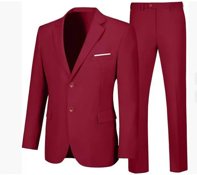 Men's slim fit viscose wedding dinner suit jacket set with matching trousers in five colours