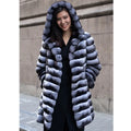 Women's zebra stripe artificial mink fur overcoat, mid-length design with regular sleeves