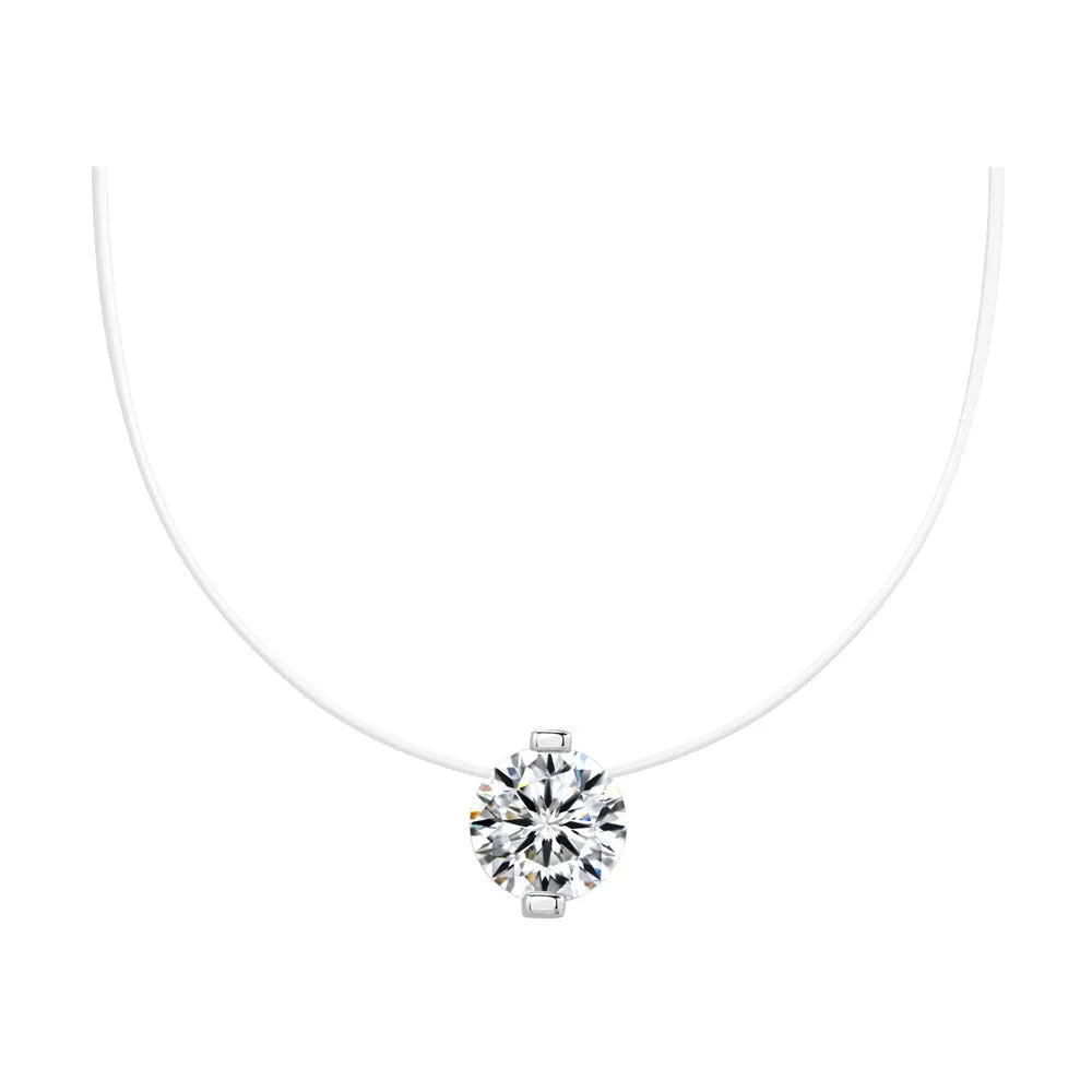 Women's 925 silver moissanite clavicle necklace with invisible fishing line setting and plum blossom detail.