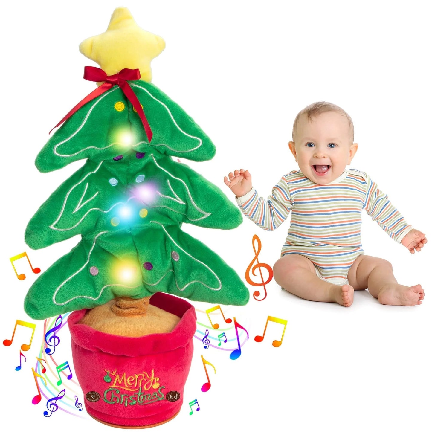 Interactive Christmas plush toy with singing and recording features