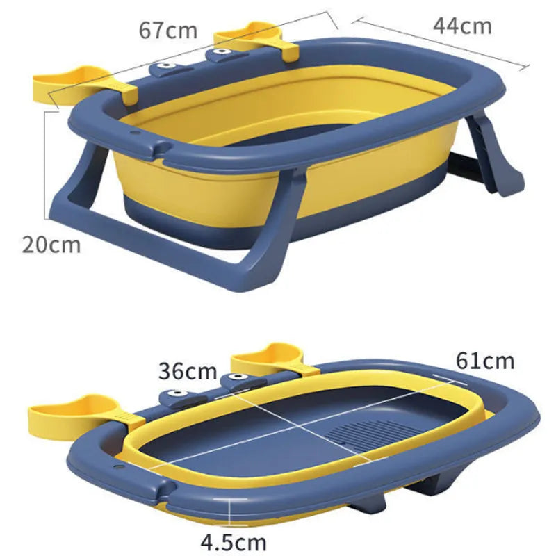 Blue portable foldable pet bath tub for cats and small dogs on a rust-resistant frame