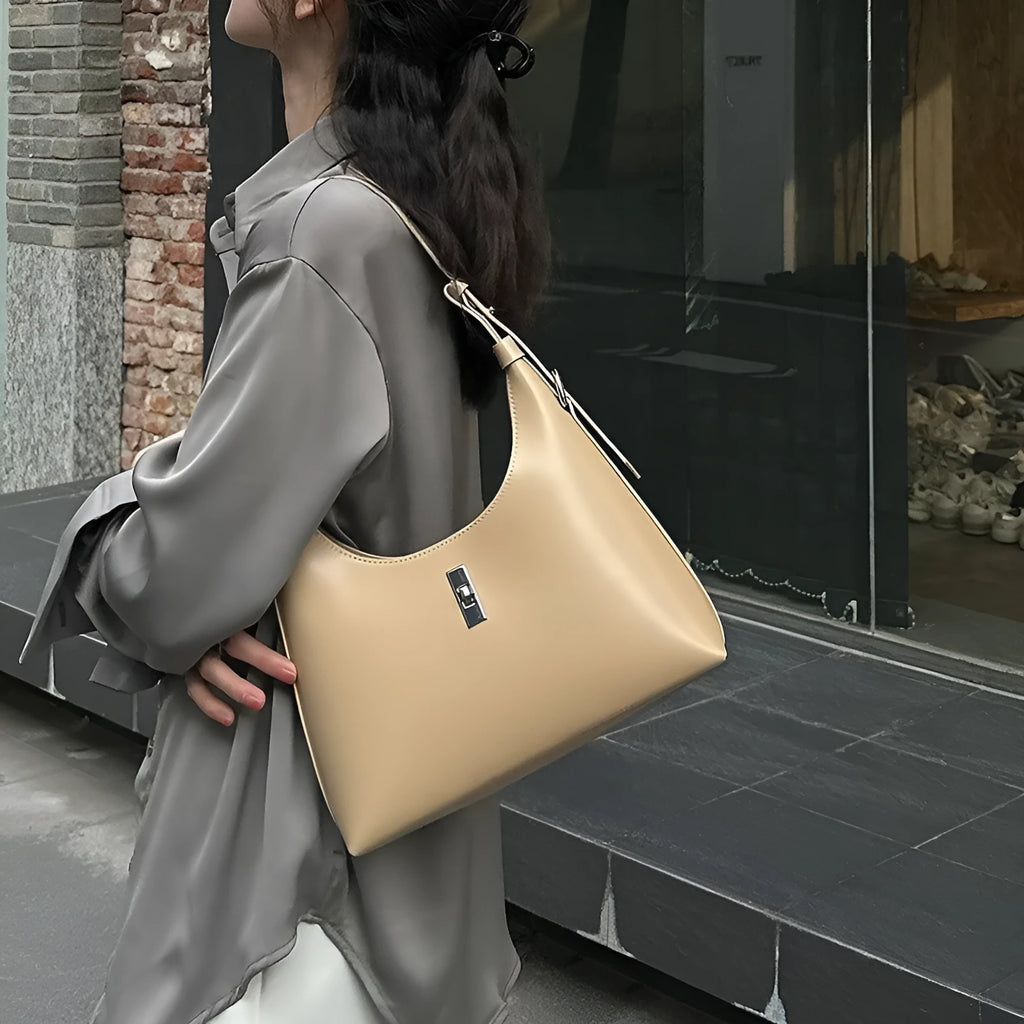 Genuine leather dumpling-shaped crossbody bag with mobile phone compartment in apricot colour