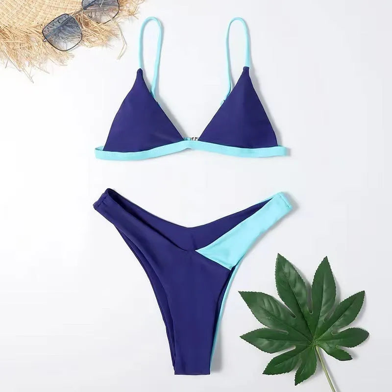 Women's patterned nylon bikini set showing bra and briefs in European and American style