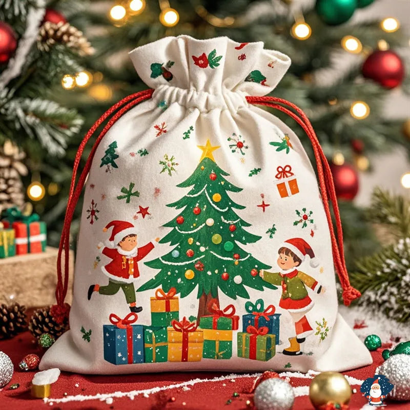 Large Christmas gift bag in extra large 48x65cm canvas with string closure