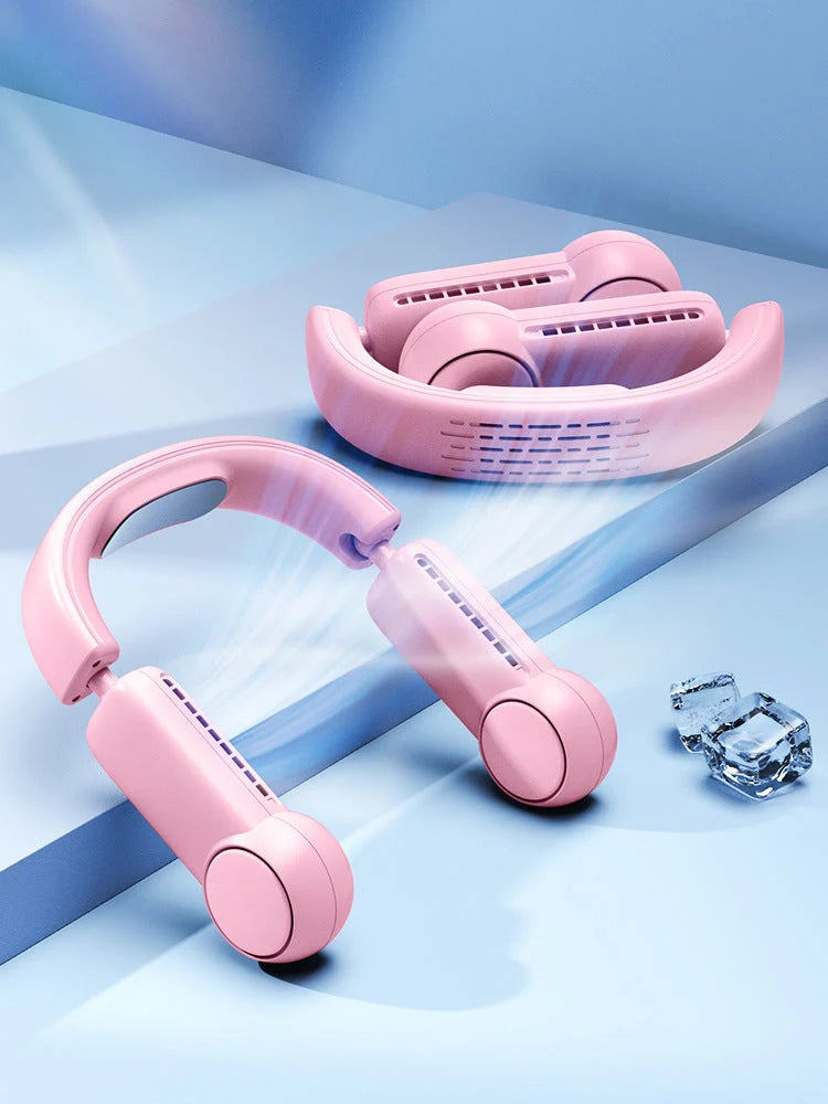 Portable neck fan with USB rechargeable battery and adjustable 3-speed settings