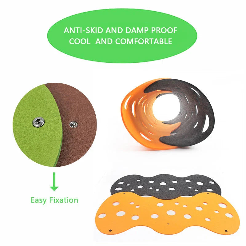 Soft, breathable felt cat tunnel toy with multiple peepholes for interactive play and exploration