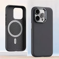 Plain leather magnetic phone case for iPhone, black, with magnetic charging support