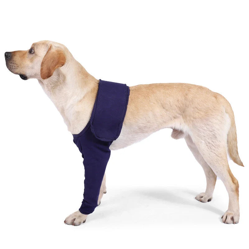 Dark blue anti-licking sleeve for dogs postoperative leg recovery