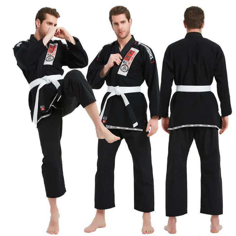 Adult anti-wear jiu-jitsu suit in black, 100% cotton training clothing for martial arts