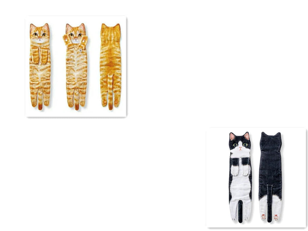 Long cat shape hand towels in various colors for bathroom and kitchen use