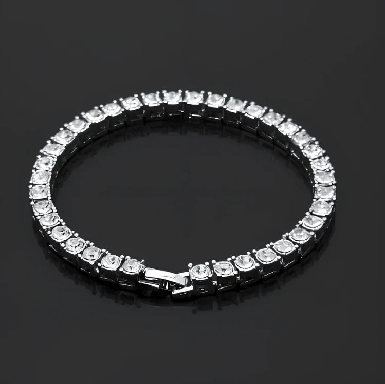 Gold iced hip hop bracelet with AAA rhinestone geometric chain, 5mm width 8 inch length on wrist