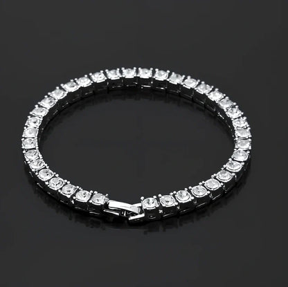 Gold iced hip hop bracelet with AAA rhinestone geometric chain, 5mm width 8 inch length on wrist