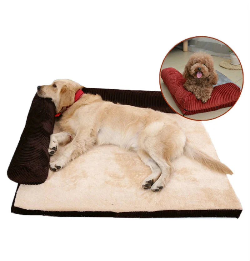Corduroy Pet Sofa in various sizes and colors, featuring a non-slip base and high-density sponge padding