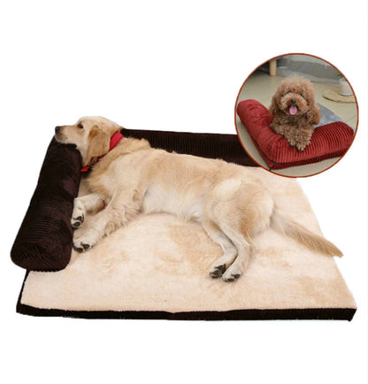 Corduroy Pet Sofa in various sizes and colors, featuring a non-slip base and high-density sponge padding
