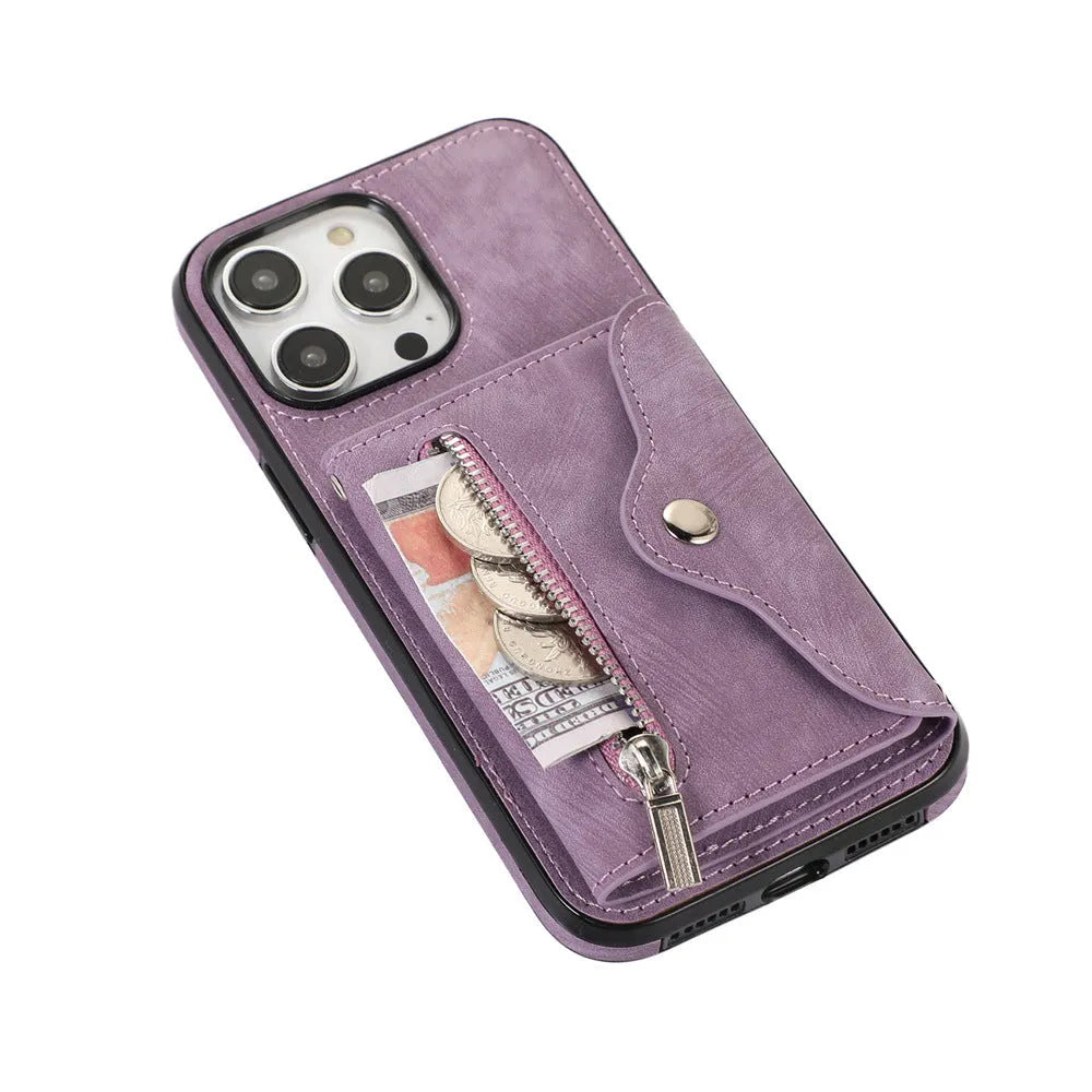 Blue phone case protective sleeve crossbody with magnetic closure, bracket stand, and card slot for iPhone models