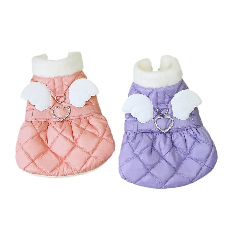 Pink and purple polyester casual skirt for small dogs on a white background.