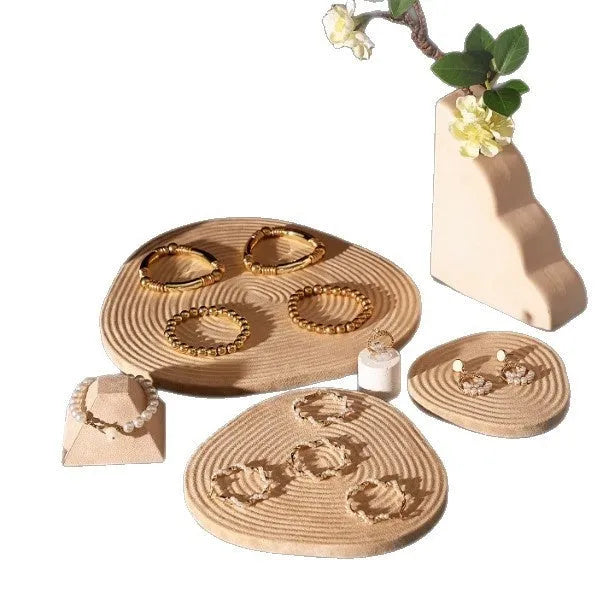 Multi-colour flannel tree-wheel jewellery display stand in small size 12x11.5cm with necklace slots
