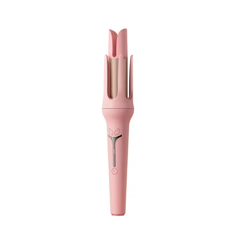 Light purple and pink 32mm automatic hair curler with anion technology and styling clips.