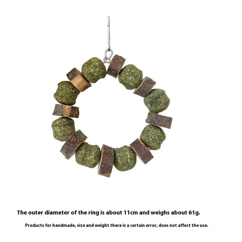 Hamster toy decorative ring with Applewood and colour sequin straw balls for small pets