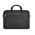 Black Oxford cloth laptop backpack showing multi-pocket design and separate padded computer compartment.