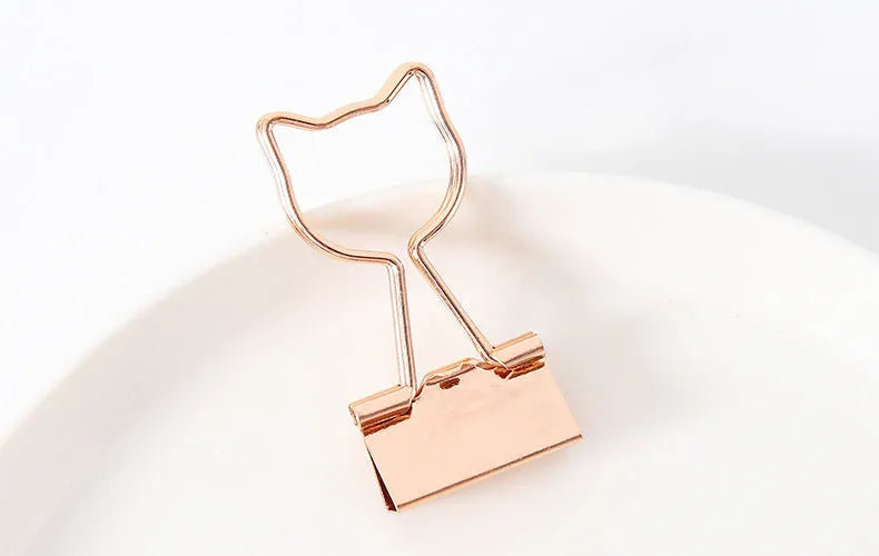 Gold plated long tail metal clip with decorative bow cactus cat flamingo love clouds motifs